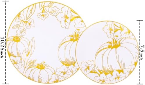 FLOWERCAT 60PCS Thanksgiving Plates & Gold Pumpkin Plates - Including 30PCS 10.25inch Thanksgiving Dinner Plates and 30PCS 7.5inch Dessert Plates for Giving Thanks Theme Party - Image 2