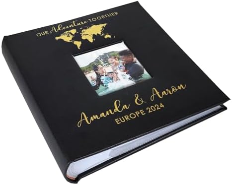 Personalized Photo Album, Custom Engraved Picture Album, Holds 200 4" x 6" Photos, Leatherette and Laser Engraved Scrapbook, Adventure Together, Black by GiftsForYouNow
