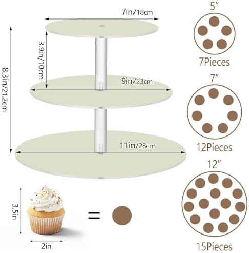 J JOYSAY Beige Pattern Acrylic Cupcake Stand 3 Tier Dessert Table Display Set Clear Cake Stands for Wedding Party Baby Shower Decorations Easy Assembly Donut Tower - Image 3