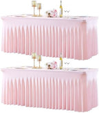 Suppromo 2 Pack Pink Spandex Tablecths 6ft for Rectangle Tables Pink Rectangle Tablecloths Stretch Fitted Table Cover with Skirt for Baby Shower Girl Birthday Party Wedding Banquet Buffet by Suppromo