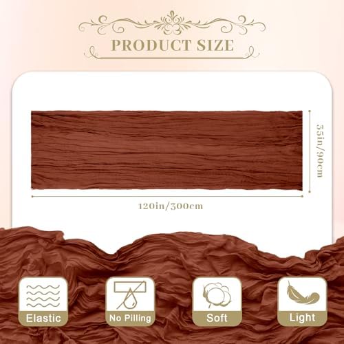 Le courant 12pcs 10Ft Cheesecloth Table Runner, Rustic Boho Gauze Cheese Cloth Runner Table Runner for Weddings Bridal Baby Shower Birthday Holiday Parties Home Decor, Terracotta - Image 2