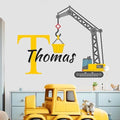 Custom Toddler Construction Crane Wall Decal I Personalized Name & Initial I Nursery Wall Decal for Toddler Room Decorations I Wall Sticker for Bedroom Wide 42"x35" Height (Shown) (Large) by Cryptonite