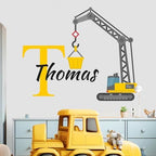 CRYPTONITE Custom Toddler Construction Crane Wall Decal I Personalized Name & Initial I Nursery Decor I Polyvinyl Chloride Sticker - Made in USA (Medium, Multicolor Options) by Cryptonite