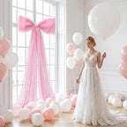 39x70 Inch Extra Large Pink Bow Decorations, Giant Tulle Bow for Wedding Backdrop, Big Coquette Room Wall Decor, Bridal Shower Baby Birthday Party Arch Supplies (Pink) - Image 3