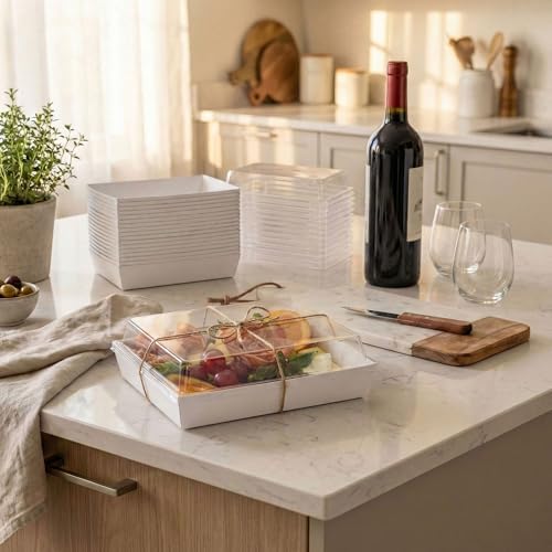 50 Pack 8x6in Charcuterie Board Boxes with Clear Lids, Paper Containers - Image 5