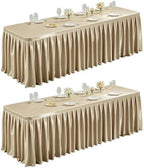 Champagne Gold Satin Tablecloths Rectangle 8FT, 2 Pack Glitter Fitted Stretch Table Covers Wrinkle-Resistant Floor Length Pleated Table Skirt for Weddings Parties Baby Shower Banquets Vendor Events by Partisky