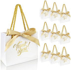 EQOREIIN 100 Pack Small Thank You Gift Bags with Handles & Ribbon, White by EQOREIIN