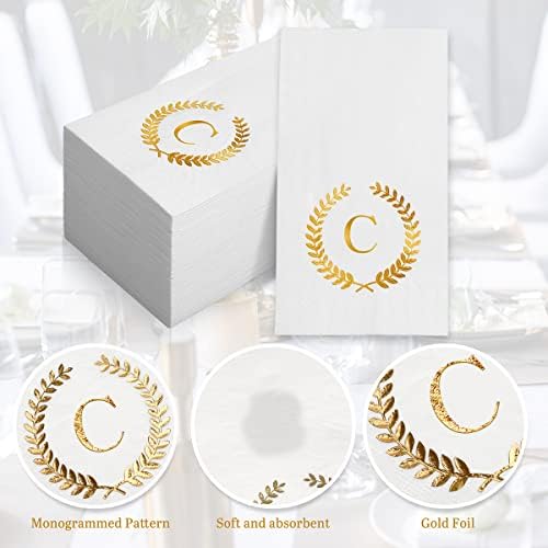 200 Pack Monogrammed Disposable Napkins Gold Foil Letter C Guest Napkins Initial Disposable Hand Paper Towels for Wedding Engagement Baby Shower Party Home Kitchen Bathroom Dinner Decorative Towels - Image 4