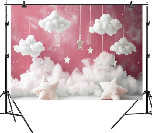 15x10ft Cloud Backdrop Sky Starry Star White Pink Photography Background Baby Shower Banner for Girl Baby Birthday Party Decoration Newborn Photoshoot Prop Cake Smash Photo Booth Prop - Image 6