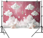 15x8ft Cloud Backdrop Sky Starry Star White Pink Photography Background Baby Shower Banner for Girl Baby Birthday Party Decoration Newborn Photoshoot Prop Cake Smash Photo Booth Prop - Image 6