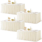 Ivory Fitted Tablecloth Rectangle 6 Foot Stretch Elastic Tulle Ruffle Tablecloths Rectangular Spandex Table Covers 6ft Birthday Baby Shower Party Wedding Table Cloths with Skirt 4Pack by LittleFunny