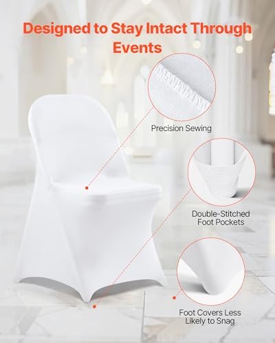 VEVOR Chair Covers, Polyester Spandex Chair Cover, Stretch Slipcovers for Wedding Party Dining Banquet Flat-Front Chair Covers (White-c, 150PCS) - Image 6