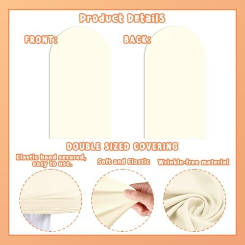 Set of 2 Arch Backdrop Covers Cream(7.2Ft, 6Ft), 2-Sided Spandex Fitted Round Top Chiara Arch Backdrop Stand Covers for Baby Shower Wedding Birthday Party Supplies (Only Cover) - Image 6