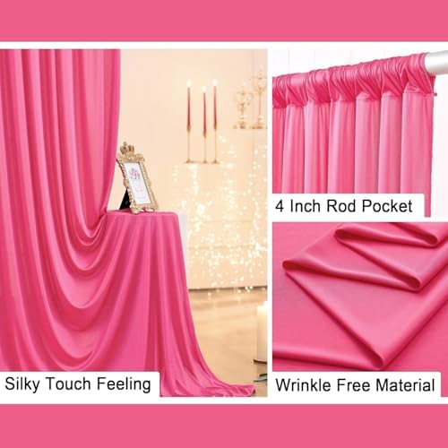 10 ft x 10 ft Wrinkle Free Hot Pink Backdrop Curtains for Parties, Polyester Fuchsia Photo Backdrop Drapes for Wedding Birthday Party Baby Shower,5ft x 10ft,2 Panels - Image 2