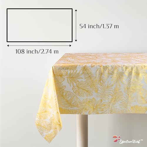 Gold Leaves 6 pcs Disposable Tablecloth – Premium Elegant Plastic Rectangle Table Covers for Birthday Retirement Shower Anniversary Party Wedding – White and Gold – 54 x 108 in - Image 2