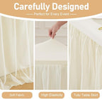 4 Pack Ivory Tablecloth Rectangle 6ft Elastic Fitted Tulle Table Cloth Stretch Spandex Rectangular Table Cover with Ruffle Skirt for Wedding Birthday Baby Shower Party Banquet Dessert Table Decor - Image 6