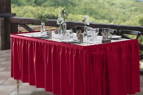 Exquisite Burgundy Table Skirt 6 Pack - Disposable Plastic Table Skirts for Rectangle Tables 6ft 8ft & Round Tables - 29in x 14ft Self-Adhesive Strip - Birthday Wedding Gender Reveal Decor - Image 6