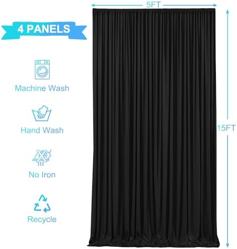 20ft x 15ft Black Wrinkle Free Backdrop Curtains for Wedding Party Backdrops Curtain Drapes Fabric Decorations Photo Back Drop Cloth for Baby Shower Photography Stage Reception - Image 5