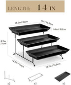 MALACASA 3 Tier Serving Trays for Party, Stoneware Serving Platters and Trays, 14 Inch Tiered Tray Stand, Fruit Tray, Trays for Serving Food, Black Dessert Stand with Collapsible Sturdier Metal Rack - Image 2