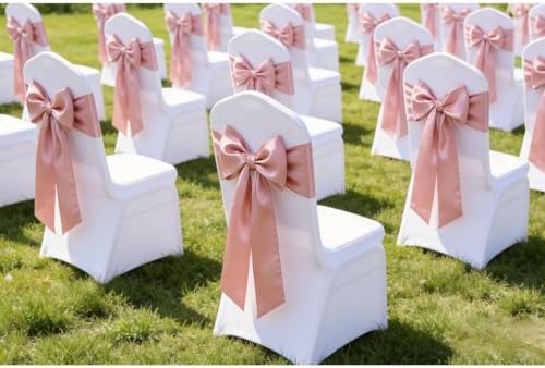 50 Pack Satin Blush Pink Chair Sashes for Wedding Gender Reveal Party Birthday Reception, Banquets Chairs Decorations, Blush Pink Satin Chair Bows for Folding Chairs, Light Rose Gold Color - Image 2