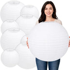 8 Pcs 16/30 Inch Large White Paper Lanterns Jumbo Hanging Party Decorations by Conderyang