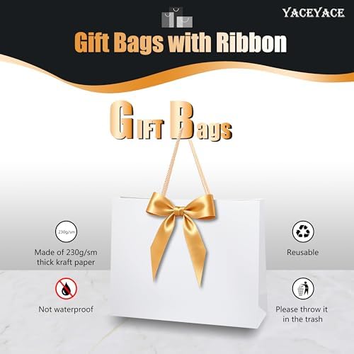 YACEYACE White Gift Bags with Ribbon, 20Pack of Gift Bags with Handles - Image 5