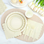 50 Set Disposable Dinnerware Sets Ivory Scalloped Plates Napkins - Image 4