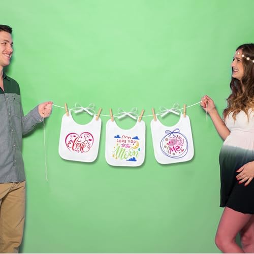 Panitay 100 Pcs DIY Baby Bibs Decorating Kit 50 White Bibs 25 Stencils 24 Markers 1 Baby Shower Game Sign - Image 6