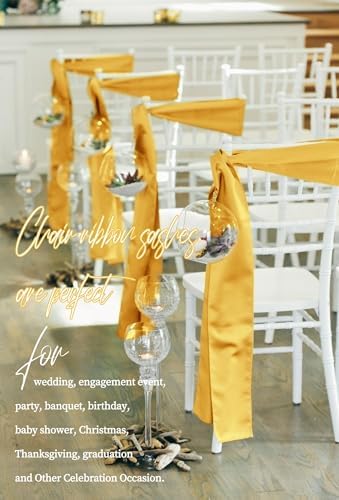 fani 60 PCS Satin Chair Sashes, 7x78 Inch, Gold - Image 6