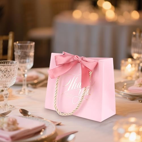 HOZEON 100 Pack Pink Thank You Gift Bags with Handles, 5.5x4.7x2.5 Inches Mini Party Favor Bags for Wedding, Baby Shower, Birthday Celebrations - Image 4