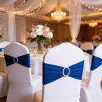Pack of 100 Royal Blue Chair Sashes Bows Spandex Chair Bands Silver Buckle - Image 6