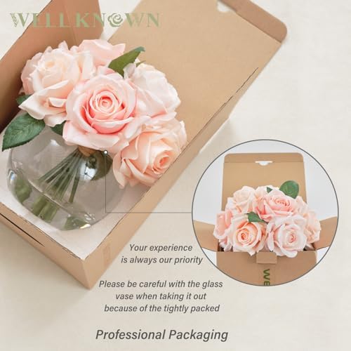 WELL KNOWN Artificial Flowers with Vase, Pink Silk Rose Artificial Flowers - Image 7