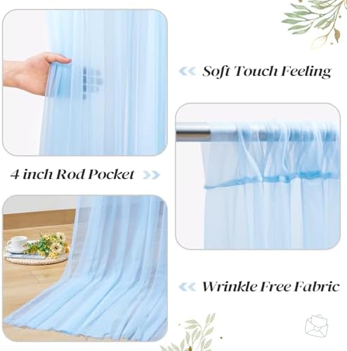 10ft x 8ft Blue Backdrop Curtain with Lights String for Parties, Sheer Tulle Wedding Photo Backdrops Drapes for Baby Shower Birthday Party Decorations Background for Photography - Image 4
