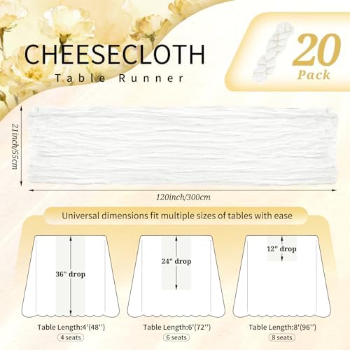 20 Pack Ivory White Cheesecloth Table Runner Wedding Birthday Table Decor - Image 2