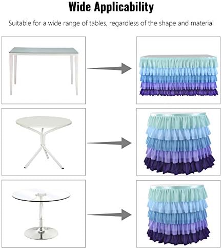 Mermaid Tulle Table Skirt for Rectangle or Round Table Tutu Chiffon Tablecloth for Birthday, Baby Shower, Wedding, Party Decoration (Mermaid, L 9ft, H 30in) - Image 6