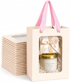 VAGREEZ Gift Bags with Clear Window, Reusable Small Medium Kraft Transparent Window Paper Bags with Handles in Assorted Colors and Bulk Pack for Party, Wedding, Birthday and Small Business, Blush Cream / Small / 30 Pack by VAGREEZ