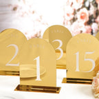 UNIQOOO Gold Mirror Arch Wedding Table Numbers with Stands 1-20, 5x7 Acrylic Display Signs and Holders, Pack of 20, Perfect for Centerpiece, Reception, Decoration, Party, Anniversary, Event - Image 4