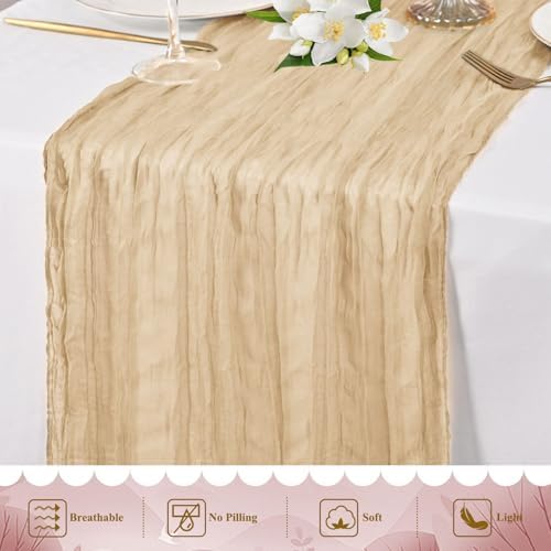 20 Pack Beige Cheesecloth Table Runner 10FT Long Boho Gauze Fabric Table Runner Vintage Rustic Sheer Runners for Wedding Party Bridal Baby Shower Table Decorations - Image 5