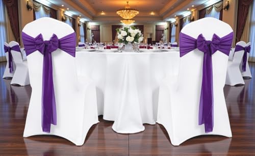 MDS Pack of 25 Chiffon Chair Sashes for Wedding & Event Décor - Purple - Image 2