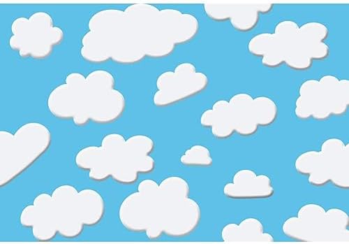 Laeacco 10x6.5ft Cartoon Blue Sky White Clouds Background Cute Clouds Birthday Party Background Newborn Baby Shower Dessert Table Banner Boy Baby Shower Party Decoration Photo Studio by Laeacco