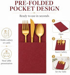 100Pcs Burgundy Napkins Disposable Linen Feel Dinner Paper Napkins with Built-in Flatware Pocket, 16in x 16in Airlaid Paper Pre-Folded Napkin for Silverware Baby Shower Easter Wedding Birthday Party - Image 6
