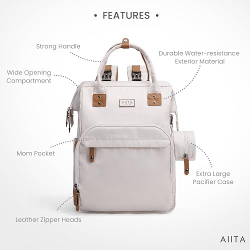 Diaper Bag Backpack, Multifunction Diaper Bag with Changing Station, Stylish Baby Bags, Large Unisex Diaper Backpack for Mom and Dad, Baby Registry Search, Portable Changing Pad – White Beige - Image 2