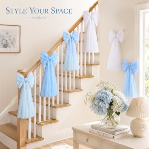6PCS Large Blue Bows for Backdrop Cute Giant Mesh Bows Hanging Wall Decor - Image 5