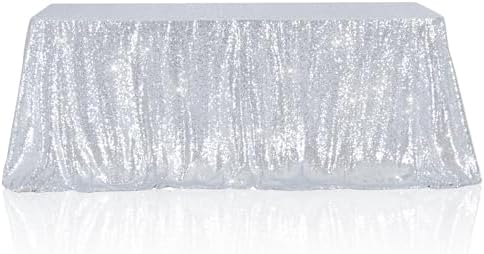 Poise3EHome Silver Sequin Tablecloth 90×156 Inch Rectangle Sparkly Fabric Table Cloth for Birthday Wedding Party Christmas Holiday Baby Shower Decoration by Poise3EHome