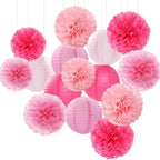 Light-Hot Pink Party-Decorations Paper-Flowers Lanterns - 29pcs Happy Banner Girl Birthday Decor Tissue Pom Poms Streamers, Bridal Baby Shower Wedding Bachelorette Valentine Hanging Supplies Hugfond - Image 3