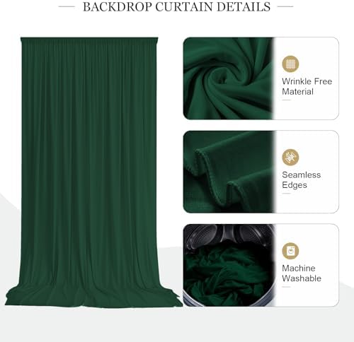 30ft x 10ft Hunter Green Wrinkle Free Backdrop Curtains for Wedding Party Backdrops Curtain Drapes Fabric Decorations Photo Back Drop Cloth for Baby Shower Photography Stage Reception - Image 3