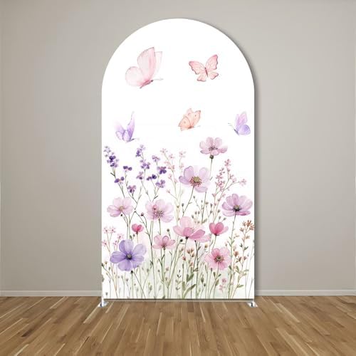 Purple Butterfly Stretchy Arched Backdrop Covers Spring Flowers for Girls Birthday Baby Shower Bridal Shower Party Supplies(No Stand!) - Image 2