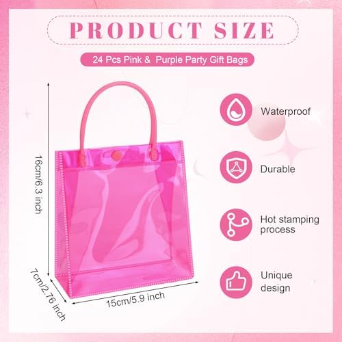 Sweetude 48 Pack Purple and Pink Sleepover Gift Bags Sleepover Spa Party Favors Reusable Goodie Bags with Handles PVC Clear Candy Bag for Pink Birthday Party Supplies Bridal Wedding Bridesmaid Gifts - Image 6