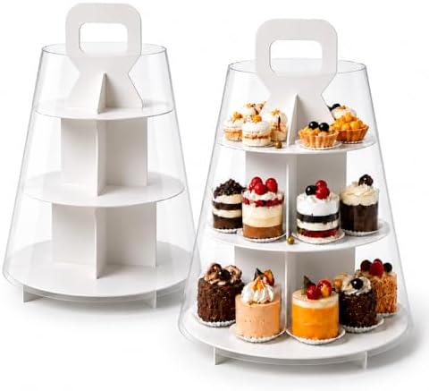 3-Tier Cupcake Stand, 5 Set Cardboard Cupcake Tower with Clear Cover, Dessert Cup Cake Stand Tower for Birthday Wedding Party Decoration,Afternoon Tea Stand, Cupcake Tier Stand by Unknown
