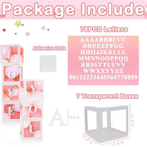 7PCS White Transparent Balloon Boxes, Baby Boxes with Letters for Baby Shower, Custom Name Boxes Backdrop for Bride Wedding Birthday Boy Girl Gender Reveal Graduation Party Decor - Image 4